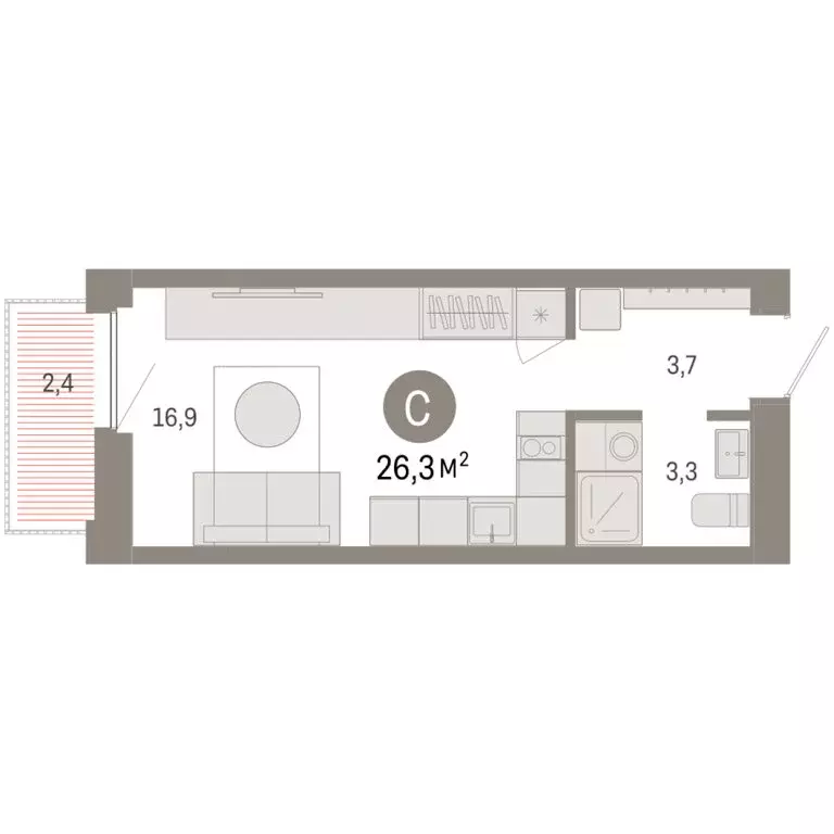Квартира-студия: Тюмень, Мысовская улица, 26к2 (26.31 м) - Фото 1