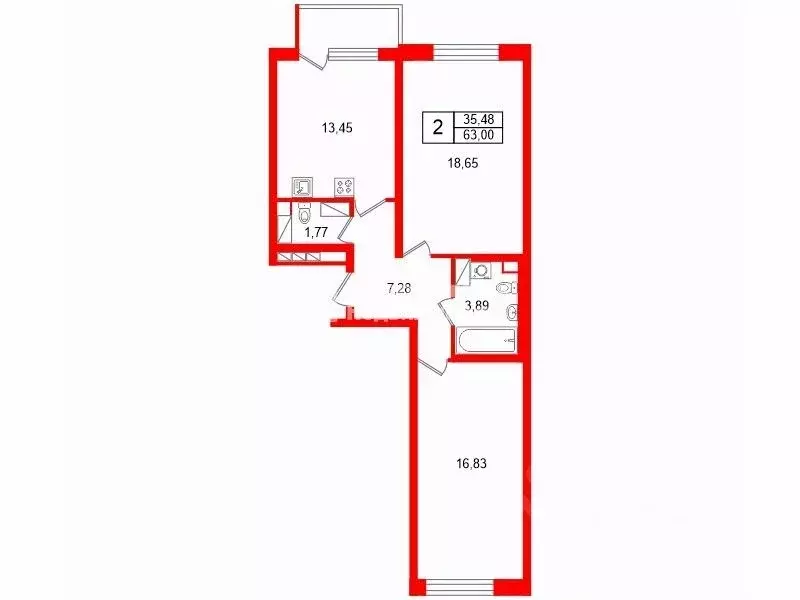 2-к кв. Санкт-Петербург ш. Суздальское, 18к3 (63.0 м) - Фото 1