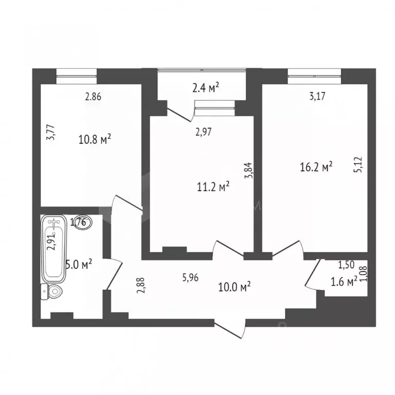 2-к кв. Тюменская область, Тюмень ул. 50 лет Октября, 57Ак1 (54.8 м) - Фото 2