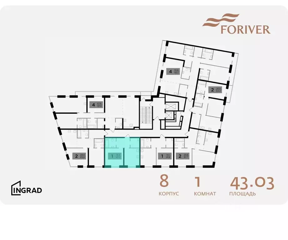 1-к кв. Москва Г мкр, Форивер жилой комплекс, 8 (43.03 м) - Фото 1