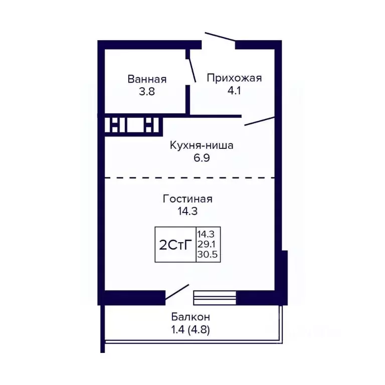 Студия Новосибирская область, Новосибирск ул. Бородина, 54 (30.5 м) - Фото 0