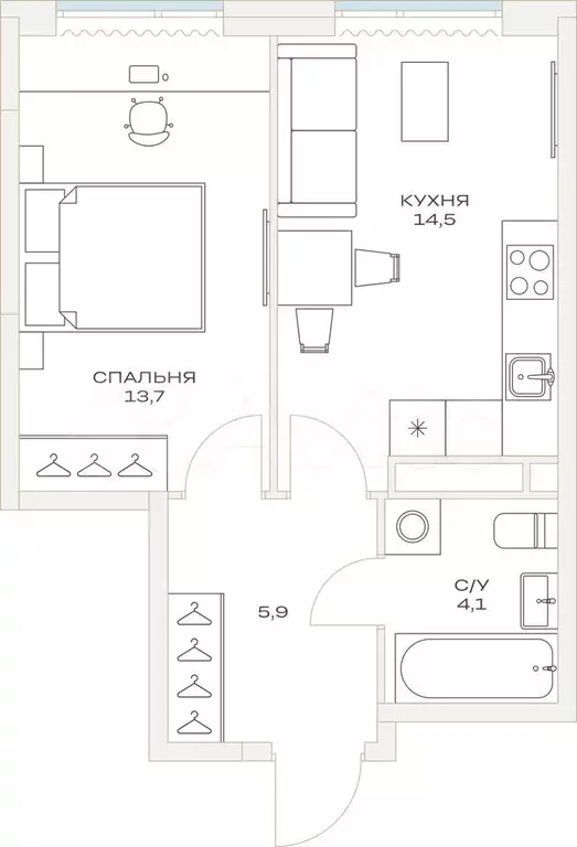 1-к. квартира, 38,2 м, 15/23 эт. - Фото 0