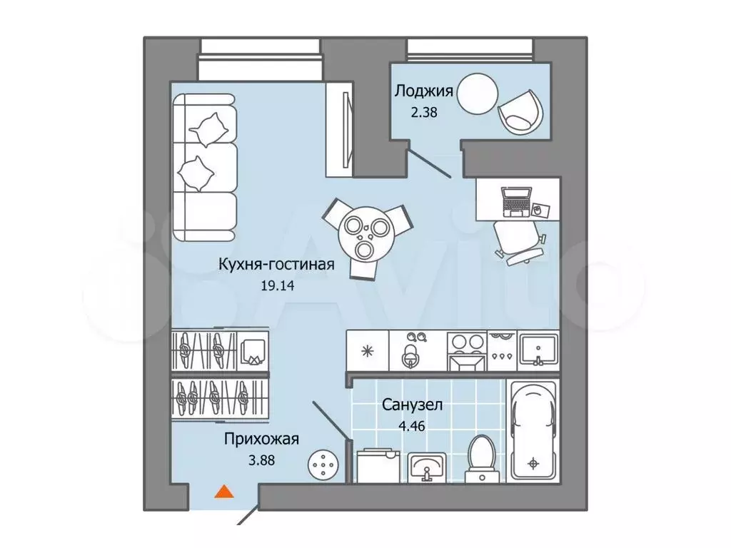 Квартира-студия, 29 м, 4/8 эт. - Фото 0