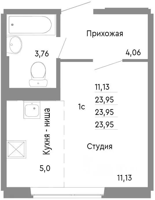 Студия Челябинская область, Челябинск Нефтебазовая ул., 1к2 (23.95 м) - Фото 0