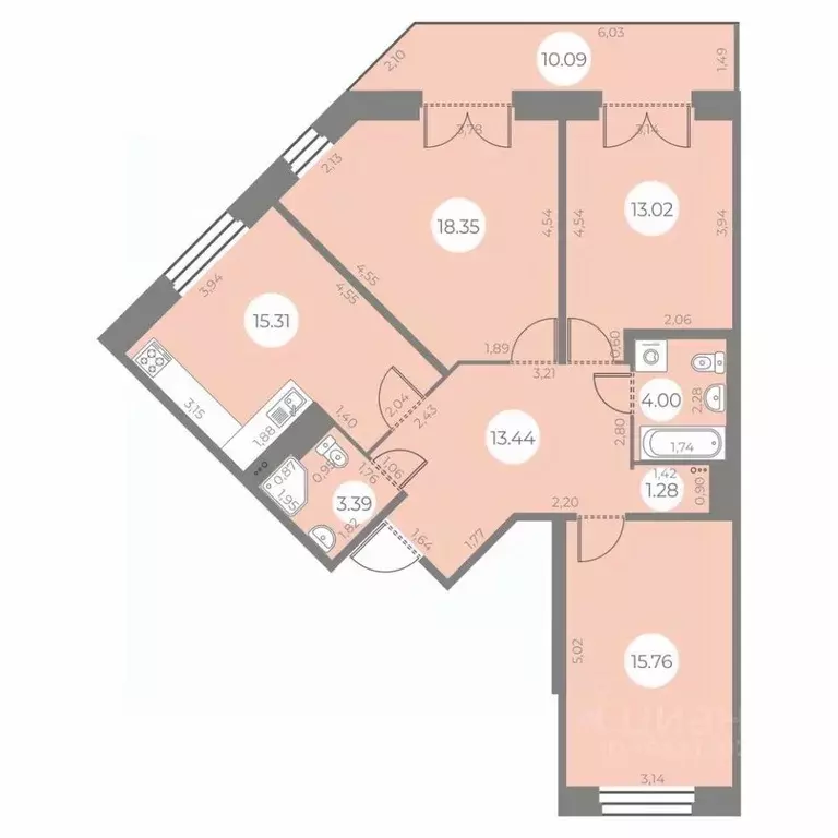 3-к кв. Санкт-Петербург ул. Маршала Захарова, 10 (87.58 м) - Фото 0