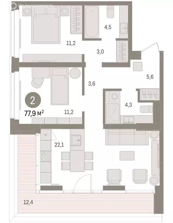 2-комнатная квартира: Тюмень, жилой комплекс На Минской (77.85 м) - Фото 1