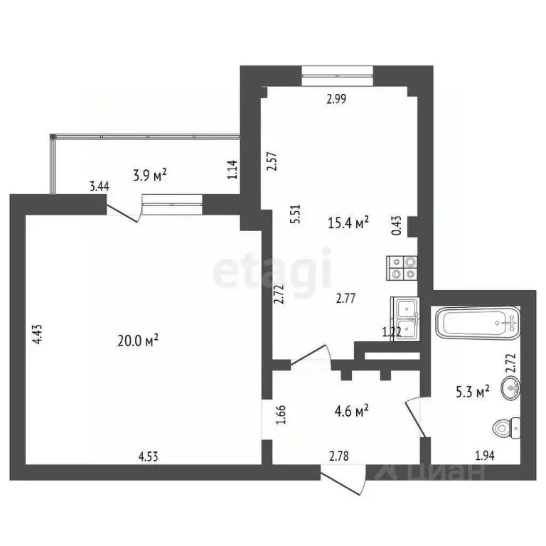 1-к кв. Ханты-Мансийский АО, Ханты-Мансийск ул. Строителей, 102 (45.6 ... - Фото 2