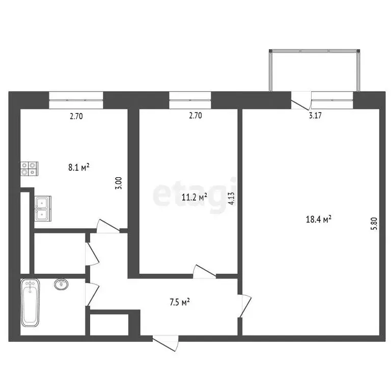 2-комнатная квартира: Вилючинск, микрорайон Центральный, 12 (49.6 м) - Фото 1