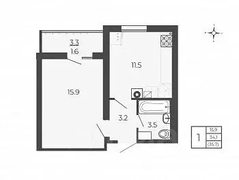 1-к кв. Московская область, Волоколамск проезд 2-й Шаховской, 20 (35.7 ... - Фото 1