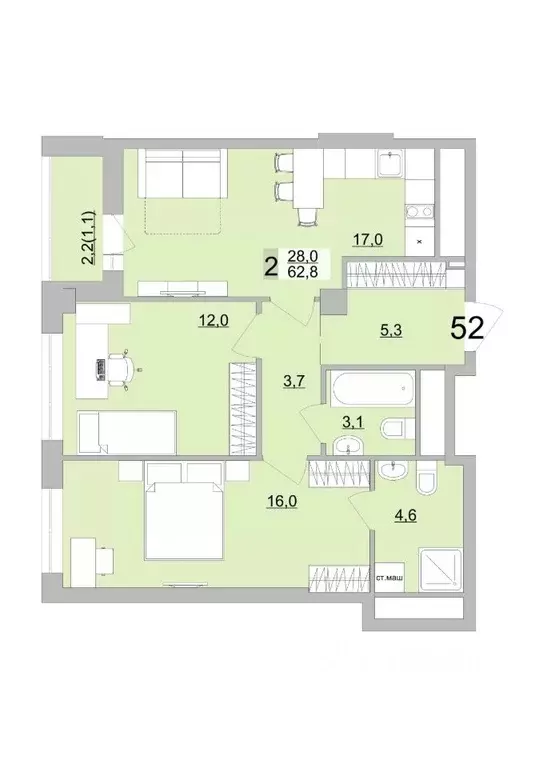 2-к кв. Свердловская область, Екатеринбург ул. Черкасская, 5к3 (63.9 ... - Фото 1