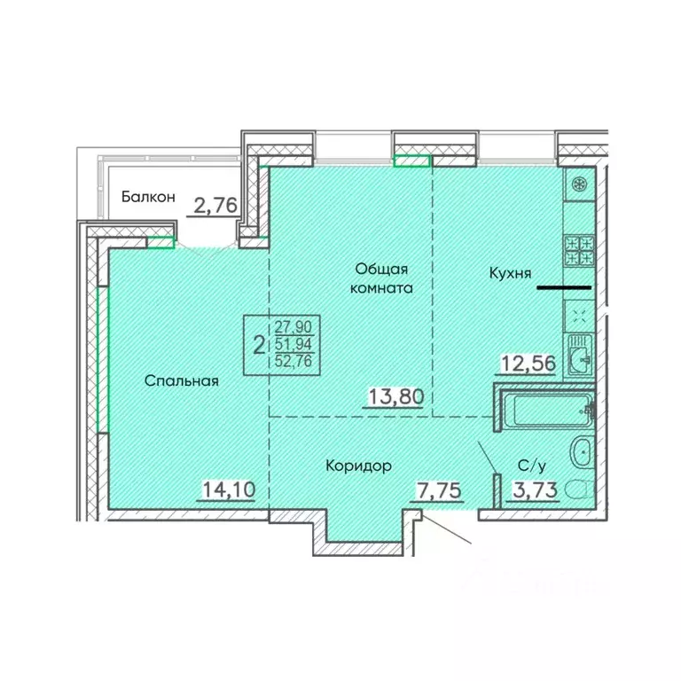 2-к кв. Бурятия, Улан-Удэ Энергетик мкр,  (52.76 м) - Фото 1