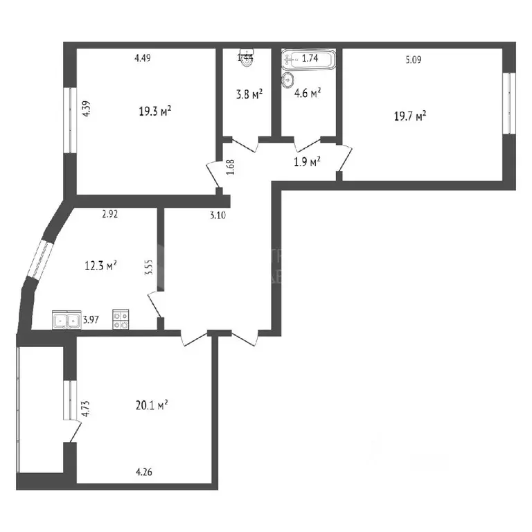 3-к кв. Тюменская область, Тюмень ул. Газовиков, 53к1 (96.3 м) - Фото 1