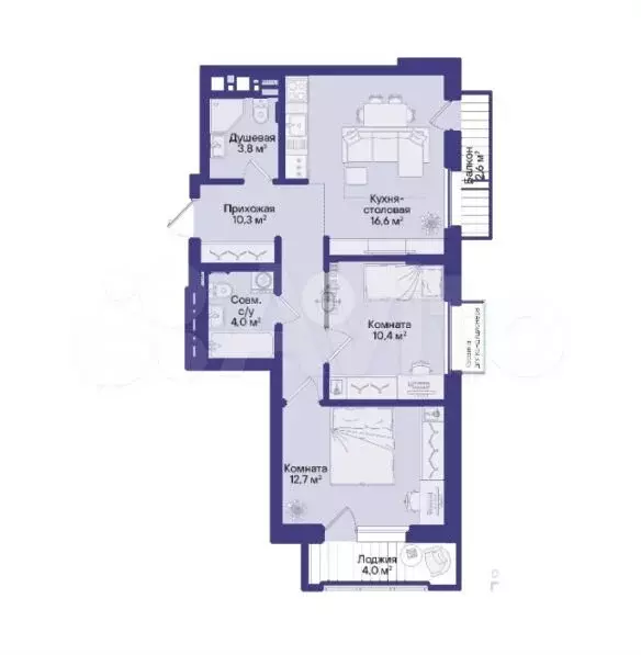 2-к. квартира, 60,6 м, 7/9 эт. - Фото 1