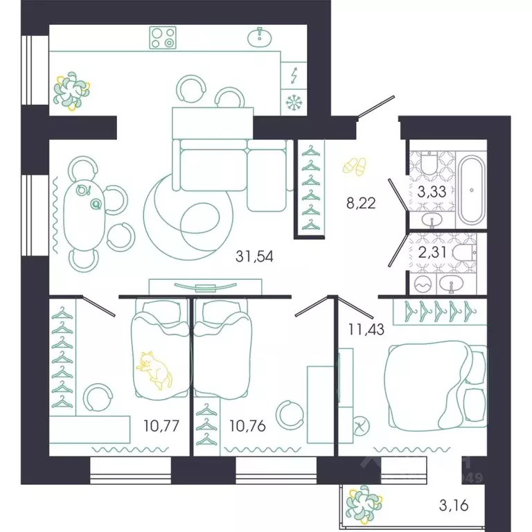 3-к кв. Пензенская область, Пенза Колышлейская ул., 7 (79.94 м) - Фото 1