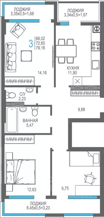 3-к кв. Крым, Алушта ул. Багликова, 27/4 (72.6 м) - Фото 1