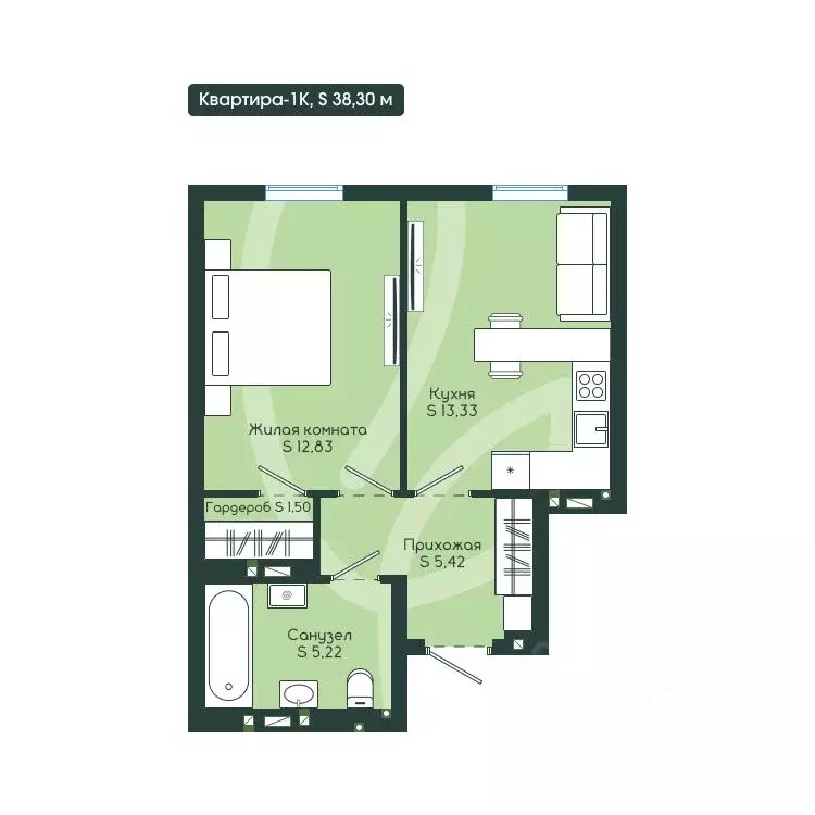 1-к кв. Кемеровская область, Новокузнецк Клевер жилой комплекс (38.3 ... - Фото 2