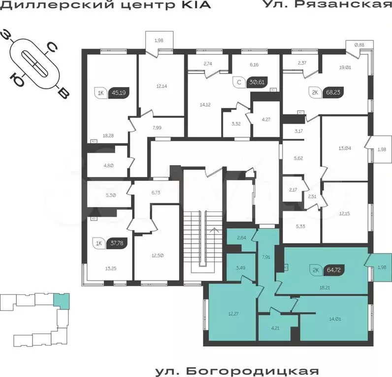 2-к. квартира, 64,7 м, 3/4 эт. - Фото 1