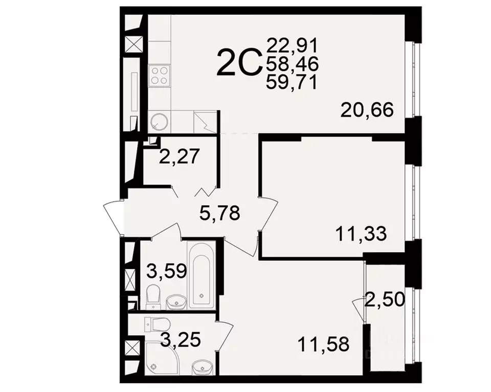 2-к кв. Рязанская область, Рязань ул. Чкалова (58.46 м) - Фото 1