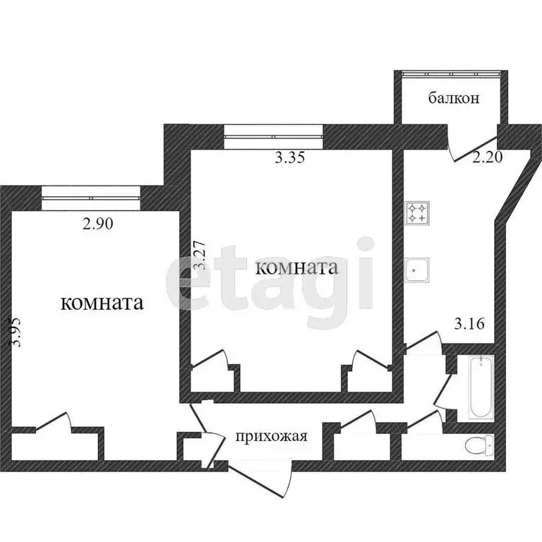 2-комнатная квартира: Тобольск, улица Знаменского, 60 (43 м) - Фото 1
