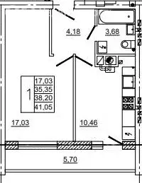 1-комнатная квартира: Смоленск, улица Нахимова, 23А (41.2 м) - Фото 1