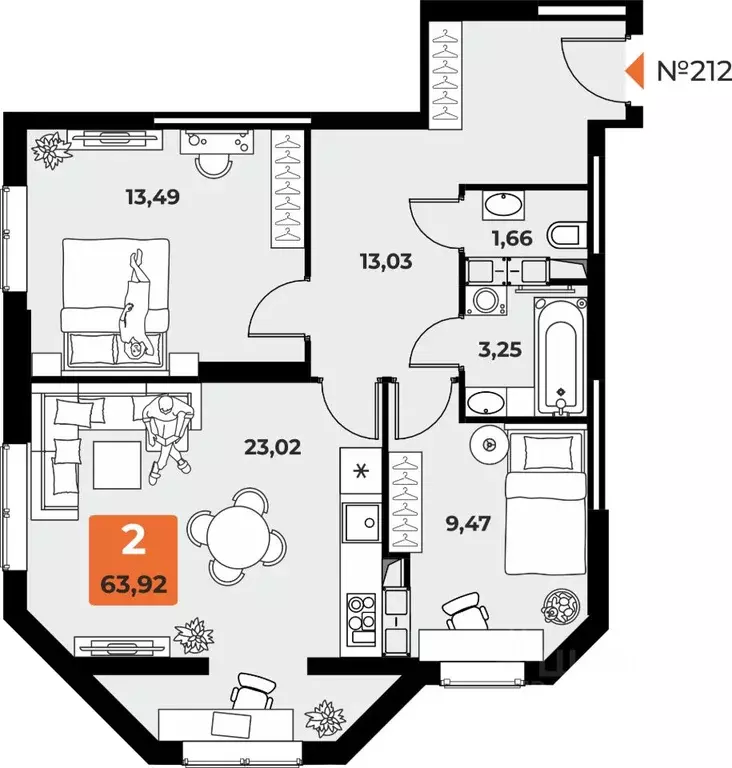 2-к кв. Самарская область, Самара просп. Карла Маркса, 231Б (63.0 м) - Фото 1