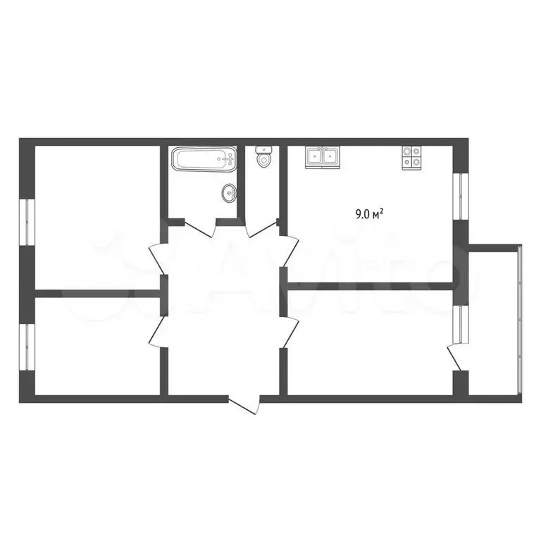 3-к. квартира, 57,7 м, 3/5 эт. - Фото 0