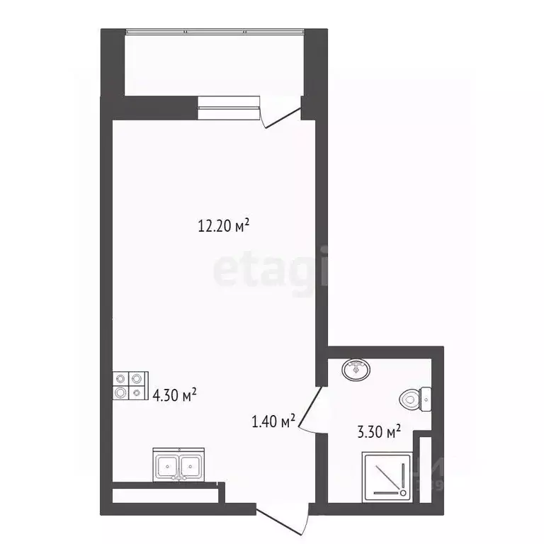 Студия Тюменская область, Тюмень ул. Тимирязева, 8к1 (23.3 м) - Фото 1