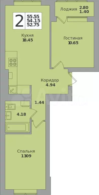 2-к. квартира, 55,6 м, 6/8 эт. - Фото 0