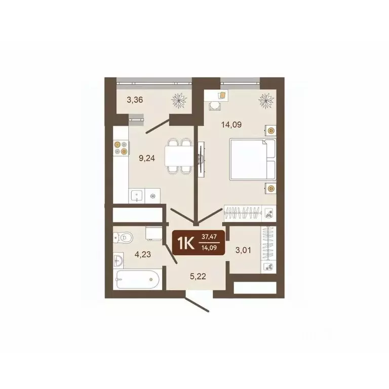 1-к кв. Кемеровская область, Новокузнецк Макеевская ул. (37.47 м) - Фото 2