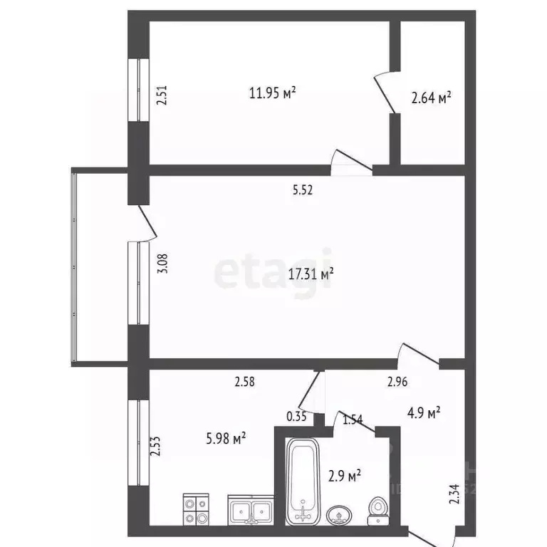 2-к кв. Ульяновская область, Ульяновск ул. Пушкарева, 34 (45.1 м) - Фото 2