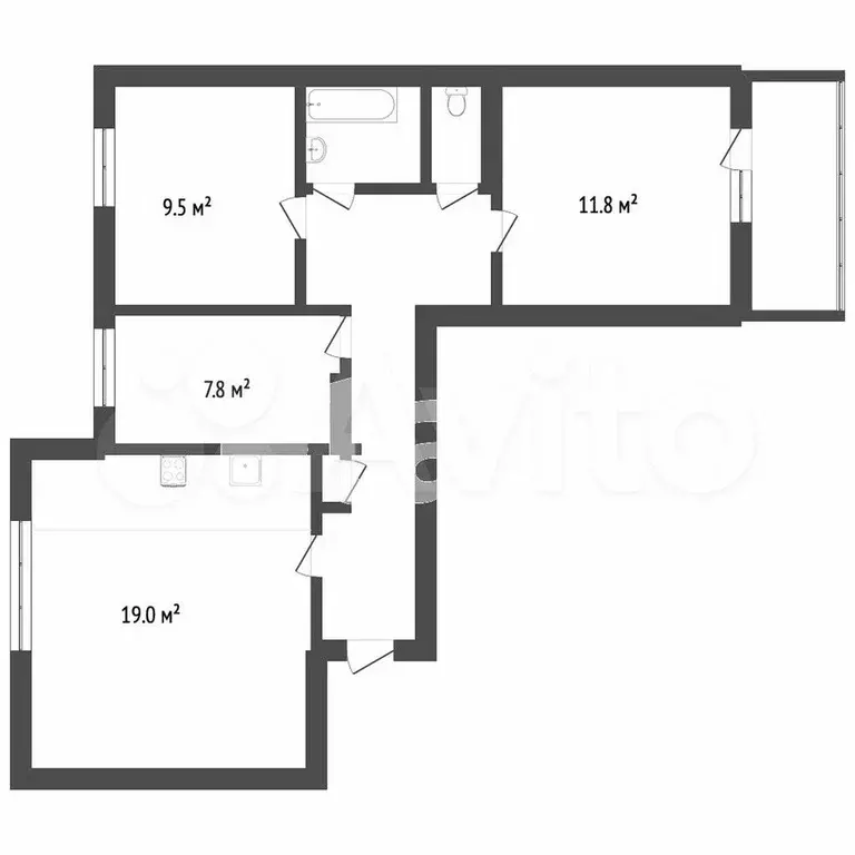 3-к. квартира, 65,4 м, 1/9 эт. - Фото 0