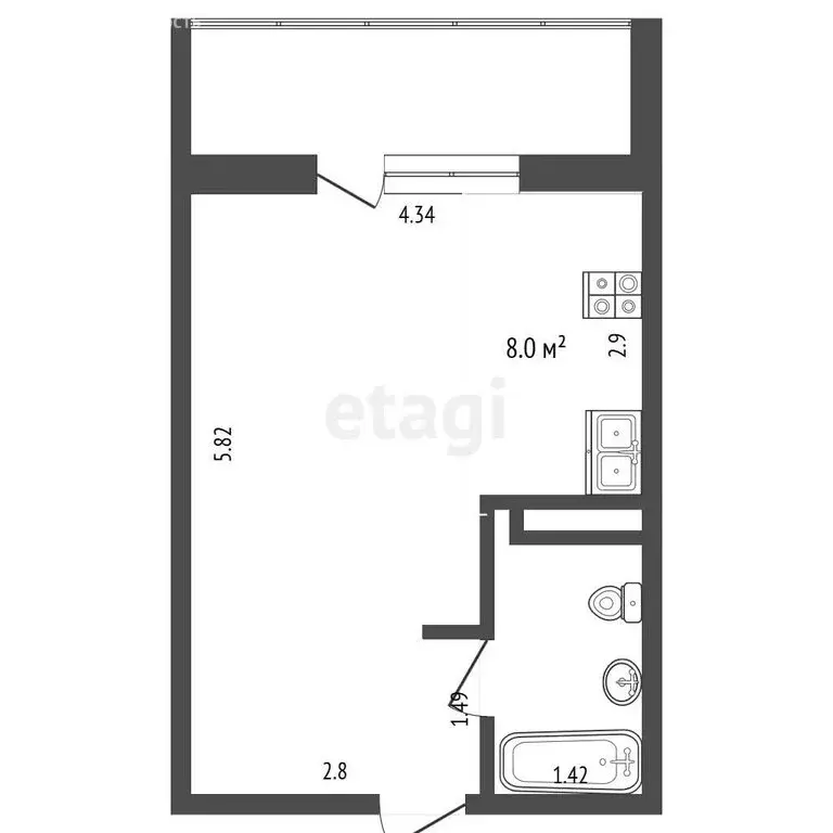 Квартира-студия: Миасс, улица Кирова, 86 (24.3 м) - Фото 1