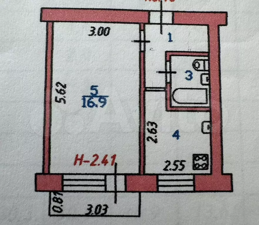 1-к. квартира, 30 м, 4/5 эт. - Фото 1