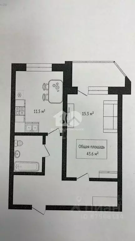 Квартира, 1 комната, 43.6 м - Фото 2