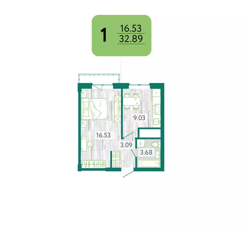 1-комнатная квартира: Белгород, Донецкая улица, 79Ак1 (32.89 м) - Фото 0