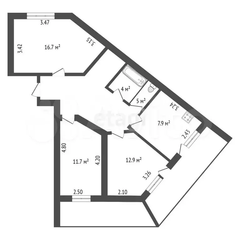 3-к. квартира, 67,7 м, 2/9 эт. - Фото 0