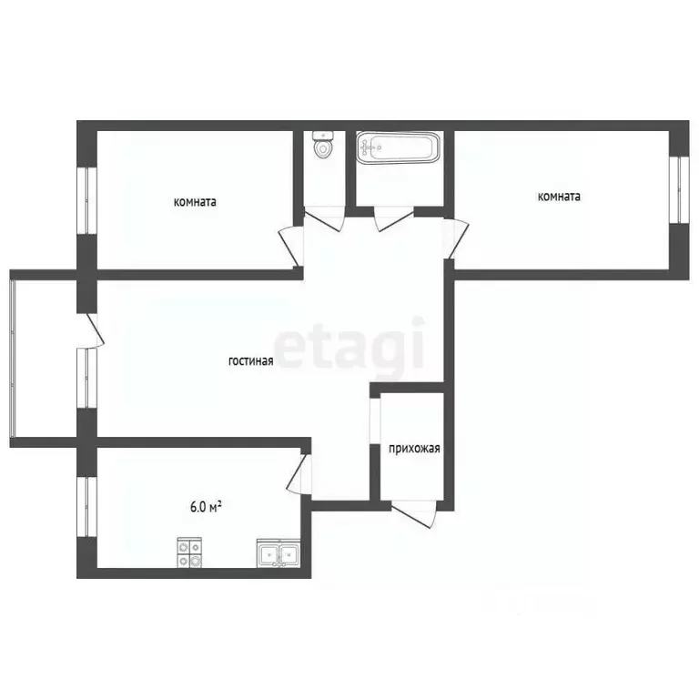 3-к кв. Тюменская область, Тобольск Аптекарская ул., 4 (56.0 м) - Фото 2