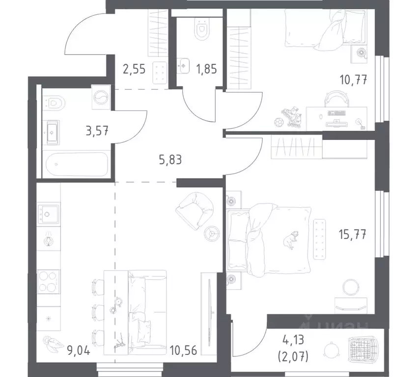 2-к кв. Башкортостан, Уфа ул. Минигали Губайдуллина, 8к9 (62.01 м) - Фото 0