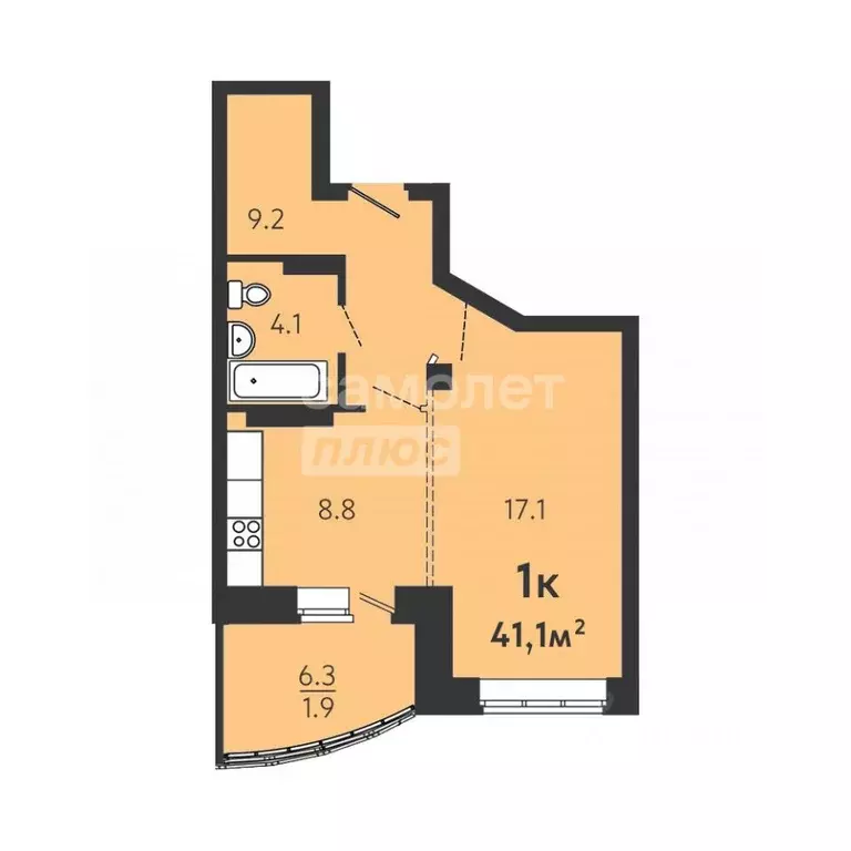 1-к кв. Омская область, Омск ул. 8-я Линия, 197А (41.1 м) - Фото 2