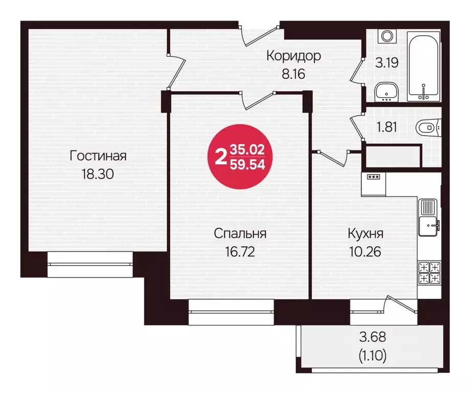 2-к кв. Чувашия, Новочебоксарск ул. 10-й Пятилетки, поз24 (59.54 м) - Фото 1