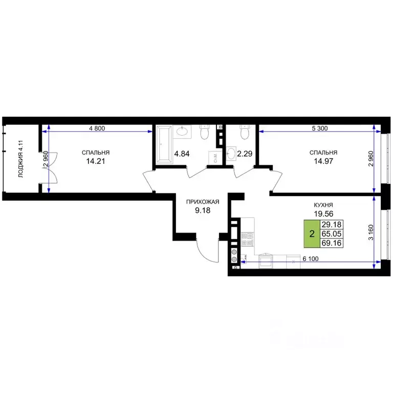 2-к кв. Калининградская область, Гурьевск Включи жилой комплекс (69.16 ... - Фото 1