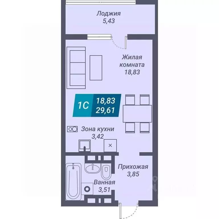 Студия Новосибирская область, Новосибирск ул. Королева, 19 (29.61 м) - Фото 0