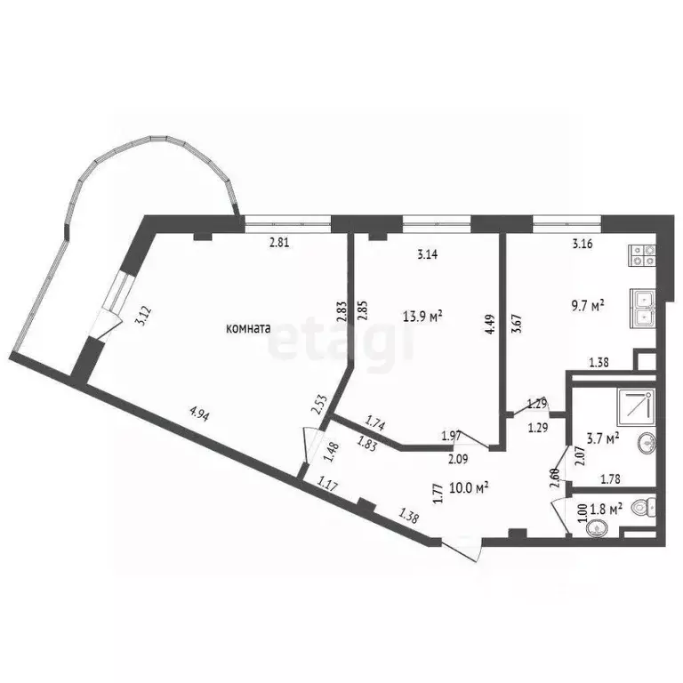 2-к кв. Саха (Якутия), Якутск ул. Крупской, 37 (59.1 м) - Фото 2