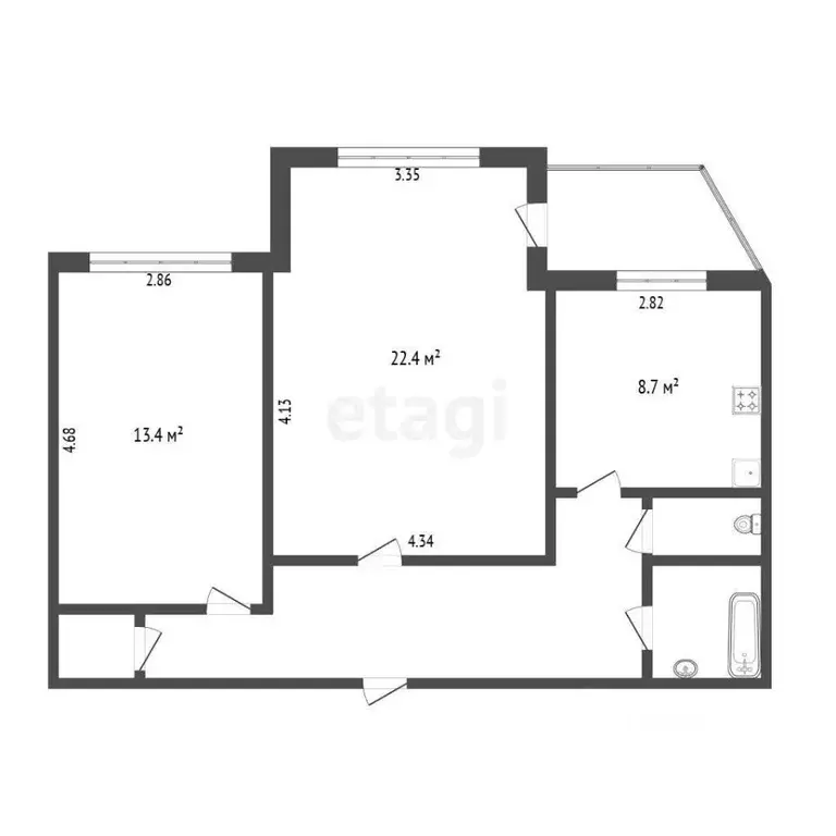 2-к кв. Ханты-Мансийский АО, Сургут ул. Дзержинского, 14А (63.4 м) - Фото 0