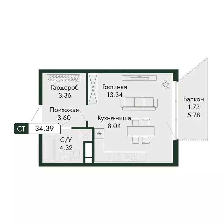 1-к кв. Крым, Алушта  (34.39 м) - Фото 1