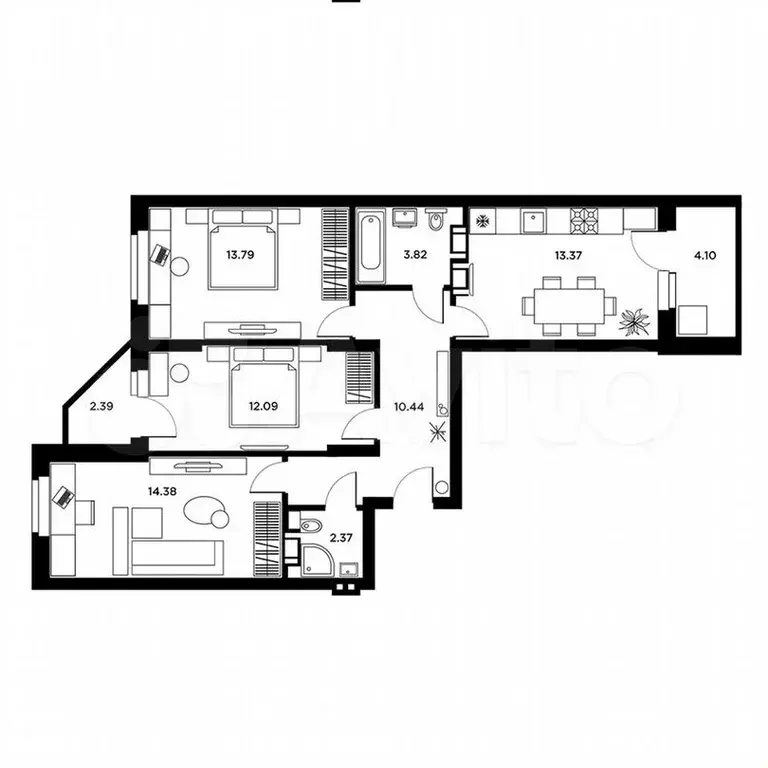 3-к. квартира, 73,5м, 24/26эт. - Фото 1