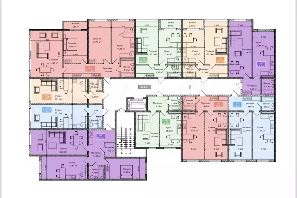 Квартира-студия, 62 м, 6/12 эт. - Фото 1