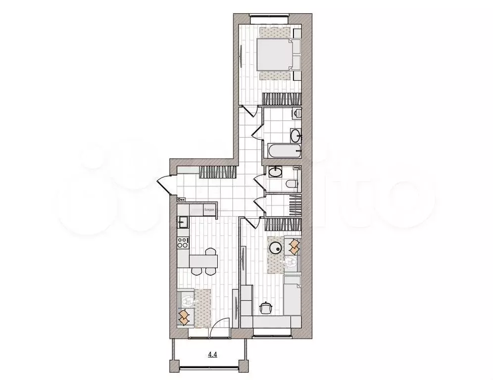 3-к. квартира, 70,8 м, 2/6 эт. - Фото 0