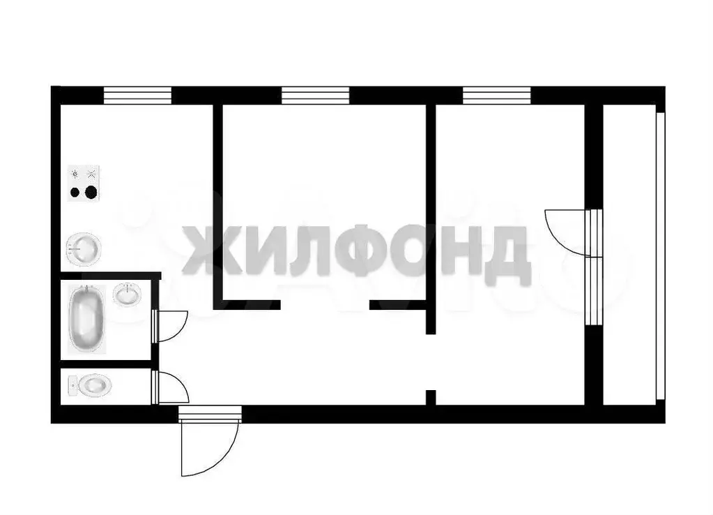 2-к. квартира, 48,6 м, 3/3 эт. - Фото 0
