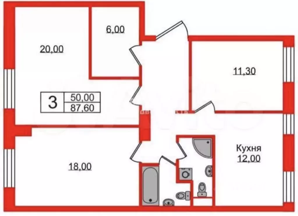 3-к кв. Санкт-Петербург Кузнецовская ул., 36 (88.0 м) - Фото 0